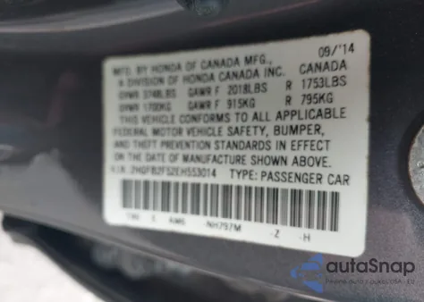 2014 Honda Civic Lx из США, поврежденный, VIN 2HGFB2F52EH553014